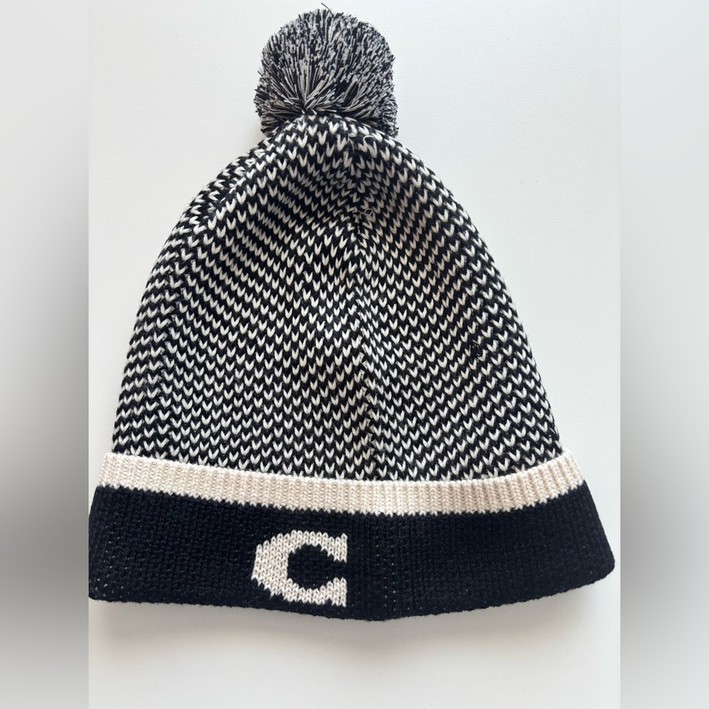 Coach Black and White Kids Pom-Pom Beanie